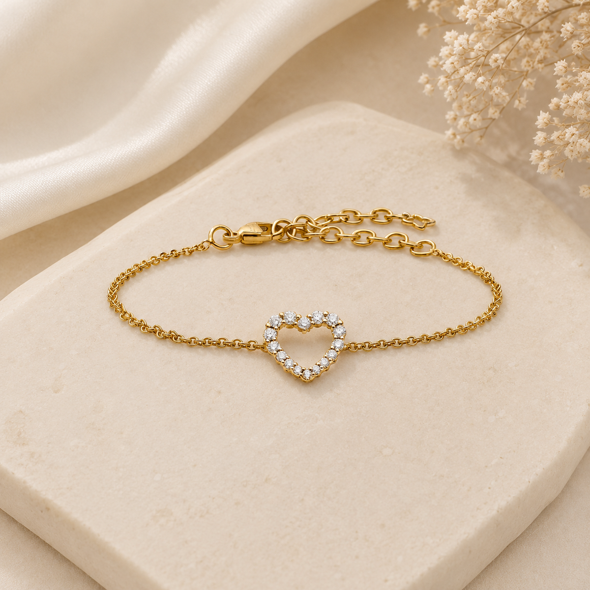 Heart Diamond Bracelet – Bezel Set Anniversary Chain Bracelet for Women