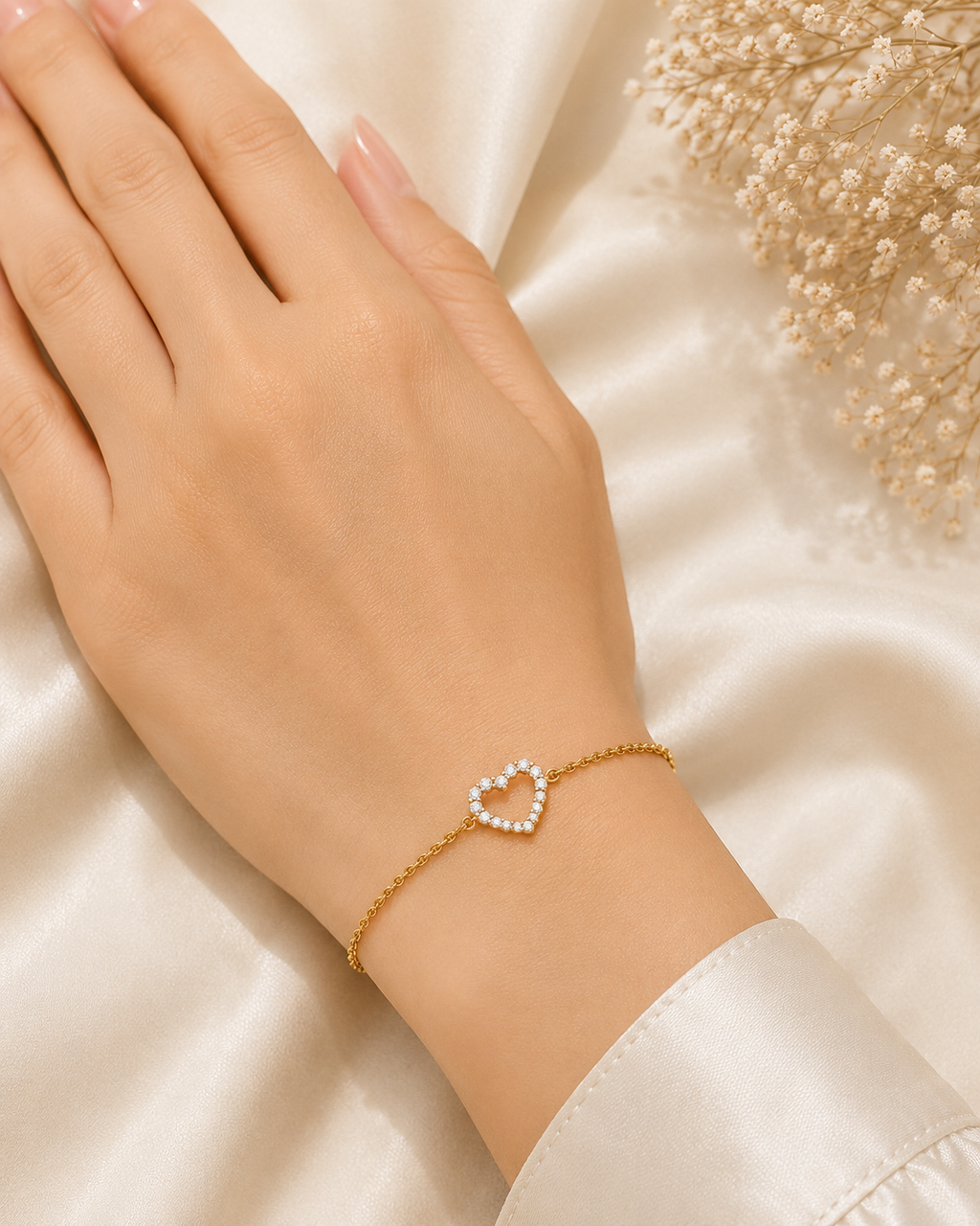 Heart Diamond Bracelet – Bezel Set Anniversary Chain Bracelet for Women