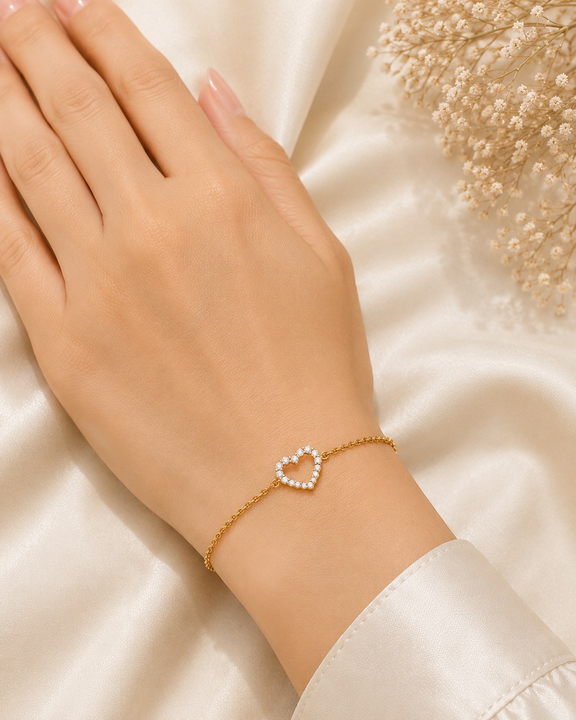 Heart Diamond Bracelet – Bezel Set Anniversary Chain Bracelet for Women