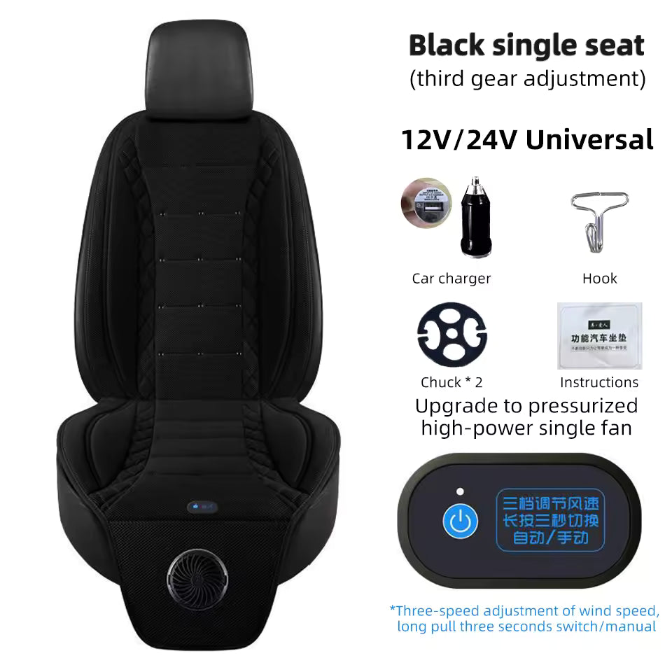 USB Summer Cooling Car Seat Cushion With Fan Front Seat Cooled Seat Cover Black Ventilated Breathable Seat Cover 3-Speed Setting