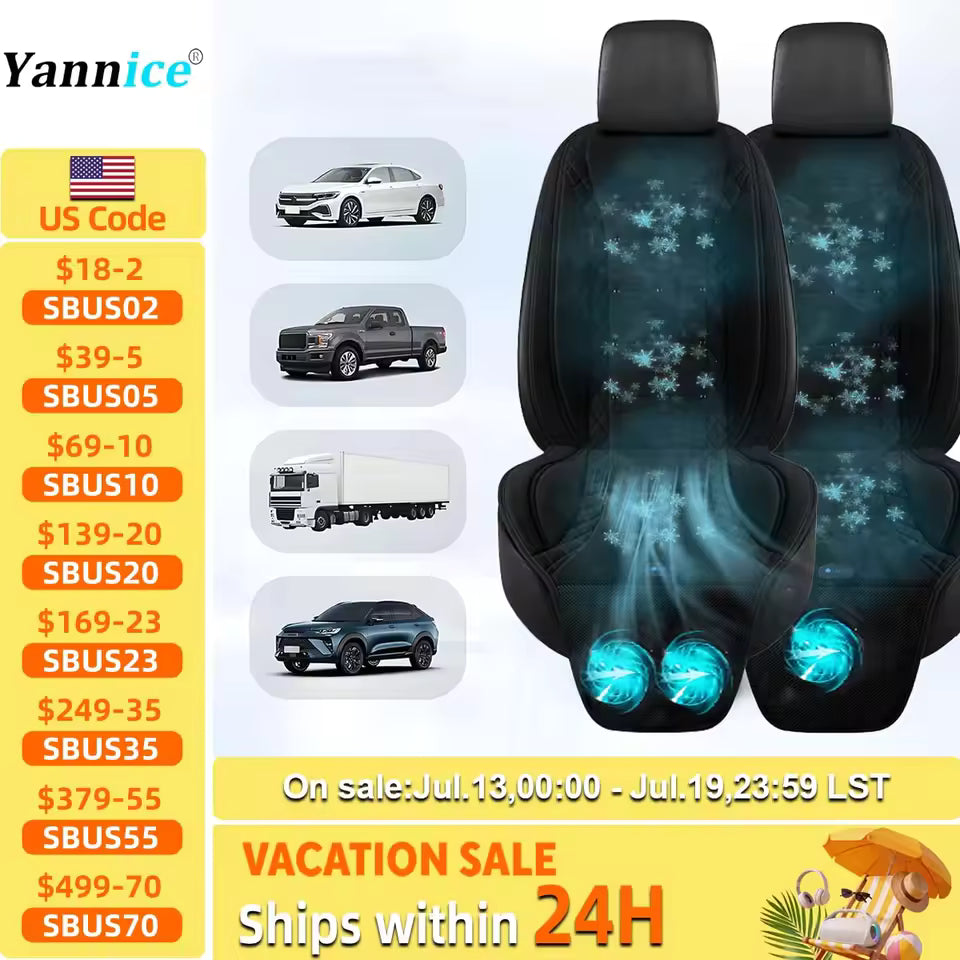 USB Summer Cooling Car Seat Cushion With Fan Front Seat Cooled Seat Cover Black Ventilated Breathable Seat Cover 3-Speed Setting
