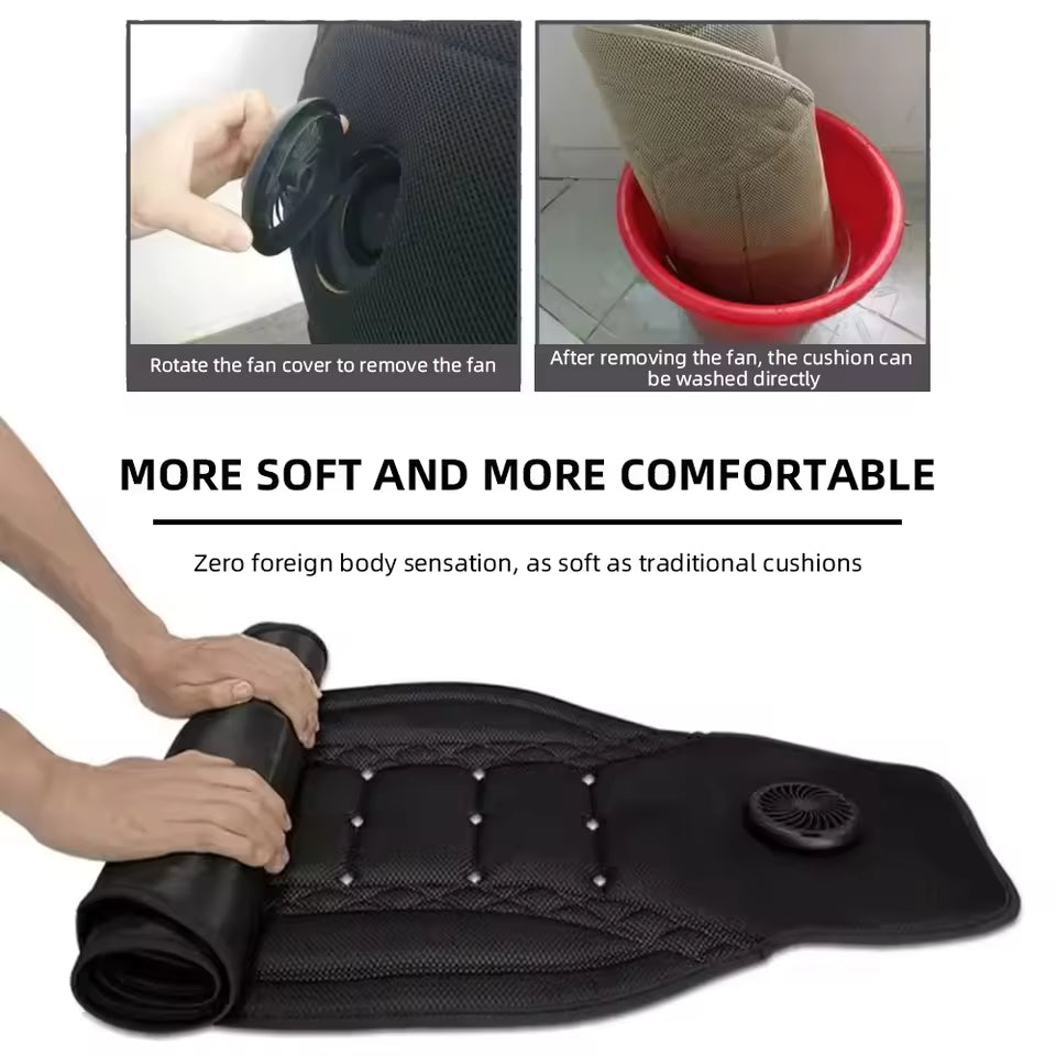 USB Summer Cooling Car Seat Cushion With Fan Front Seat Cooled Seat Cover Black Ventilated Breathable Seat Cover 3-Speed Setting