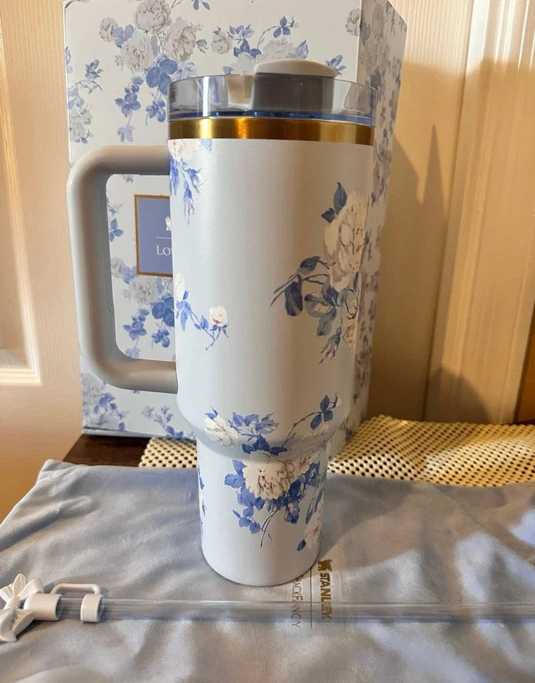 Stanley x Love shack Fancy 40 oz Everblooming Rosettes Quencher Blue AUTHENTIC