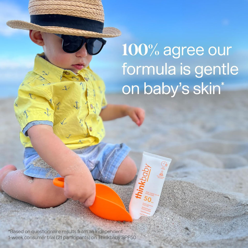 SPF 50+ Mineral Baby Sunscreen – Water-Resistant Broad Spectrum Sun Cream 3 Oz | Thinkbaby