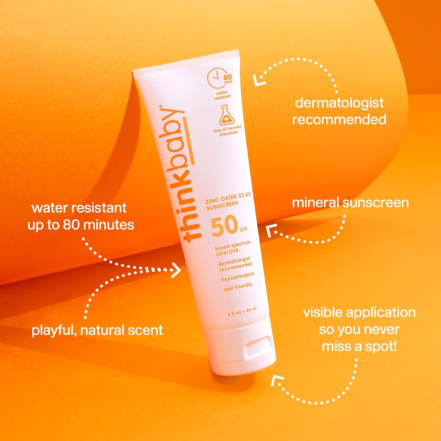 SPF 50+ Mineral Baby Sunscreen – Water-Resistant Broad Spectrum Sun Cream 3 Oz | Thinkbaby