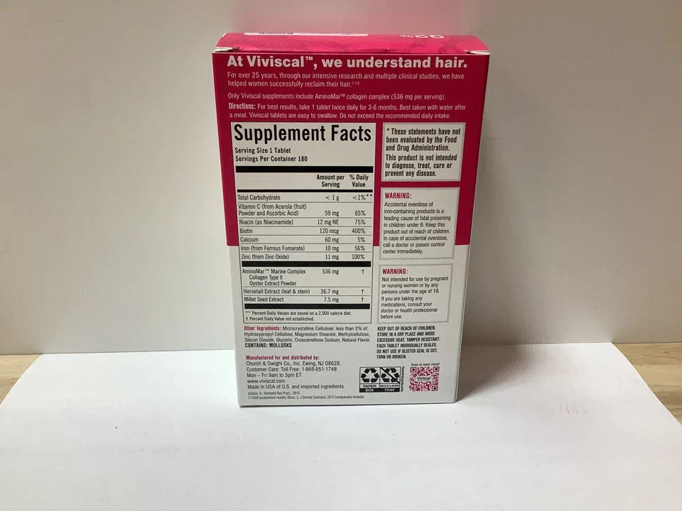 Viviscal Womens Hair Growth Supplement Collagen Complex 180 Tablets