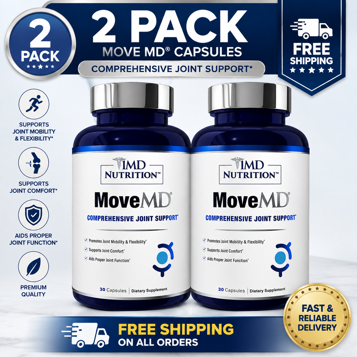 2 pack 1MD Nutrition MoveMD - Joint Health Supplement - Doctor Formulated