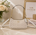 Coach NWT Teri Shoulder Bag In Signature Canvas CV933 Gold/Sand/Chalk
