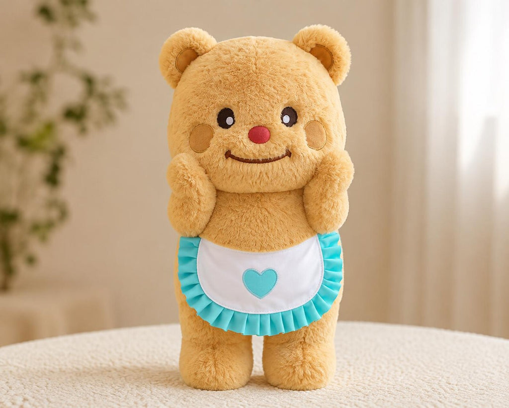 Butter Bear Plush Toy | Cream Teddy Bear Stuffed Animal, Scarf Detail Pillow