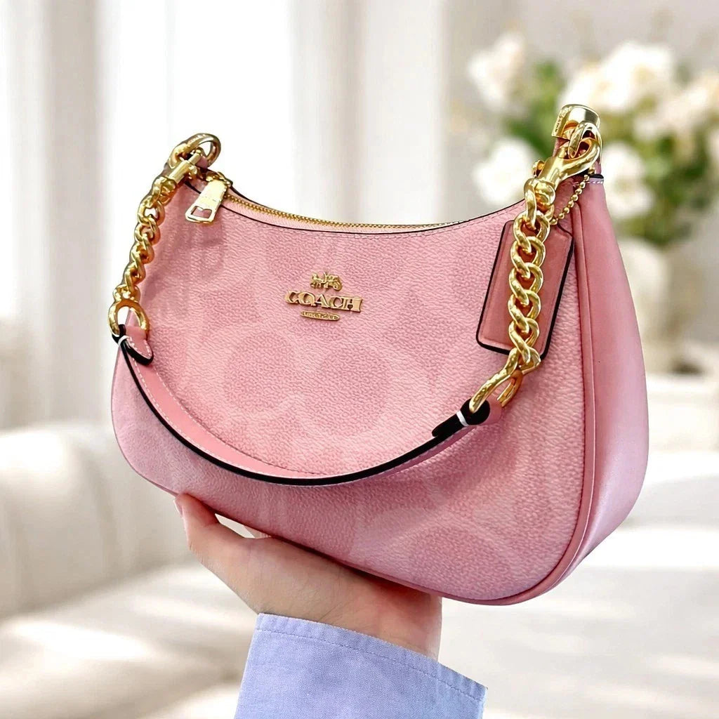 COACH Teri Shoulder Bag In signature canvas/Gold/Powder Pink New CAL51