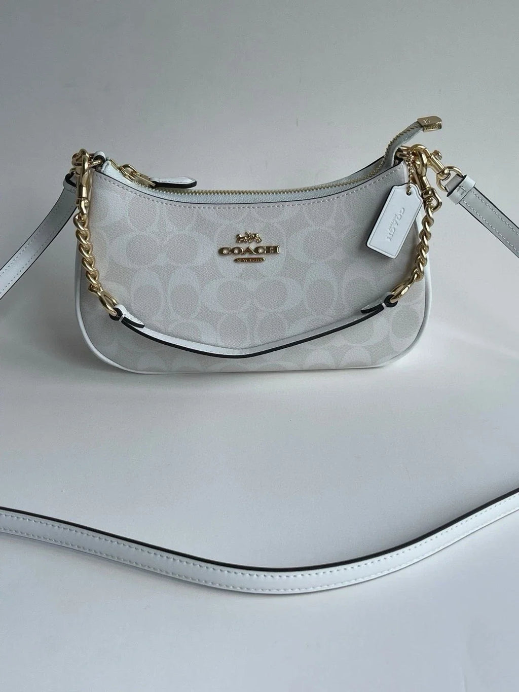 COACH Teri 2Way Shoulder Bag Signature Coated Canvas White outlet CA548