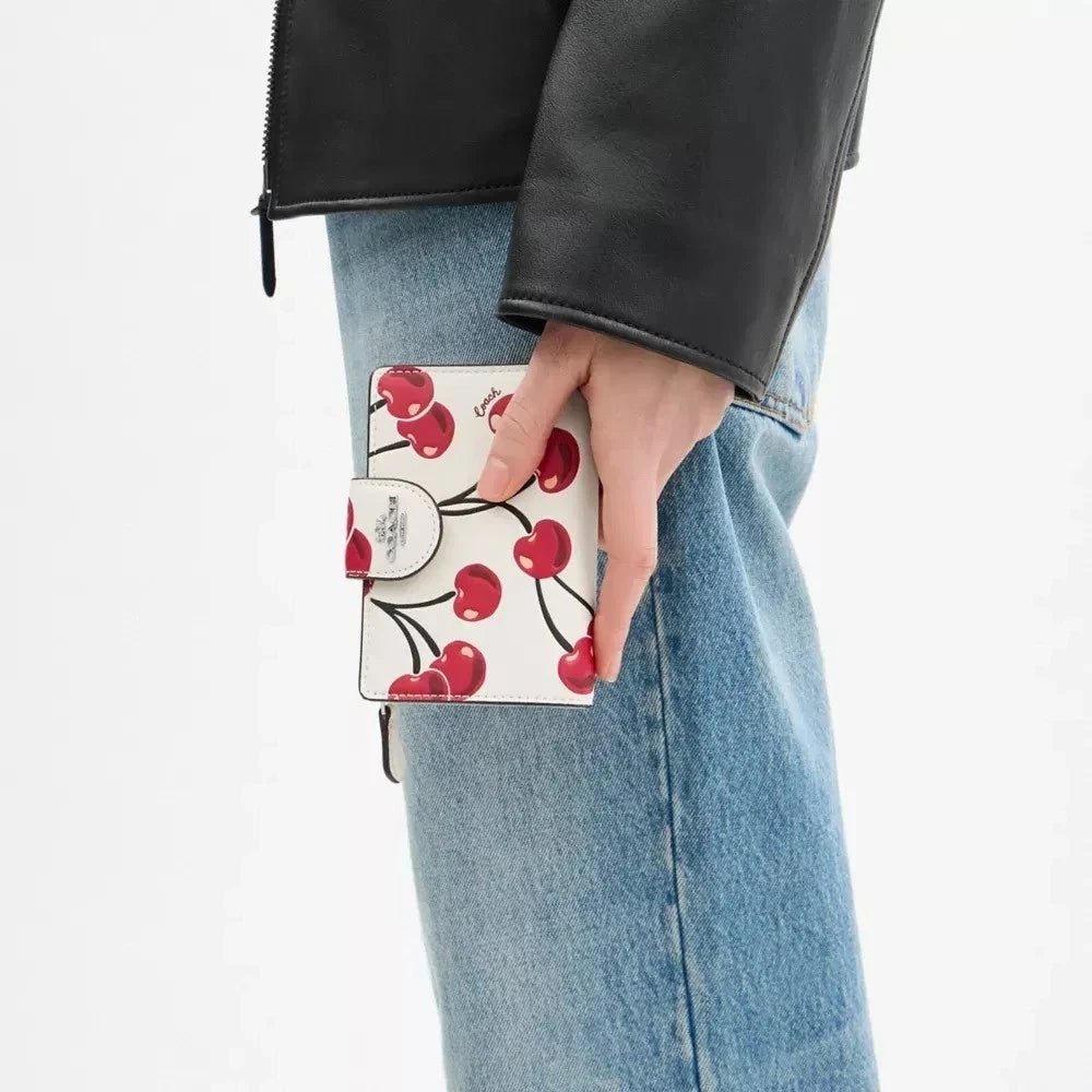 Coach Medium Corner Zip Wallet With Cherry Print Chalk Multi CZ762 Outlet New