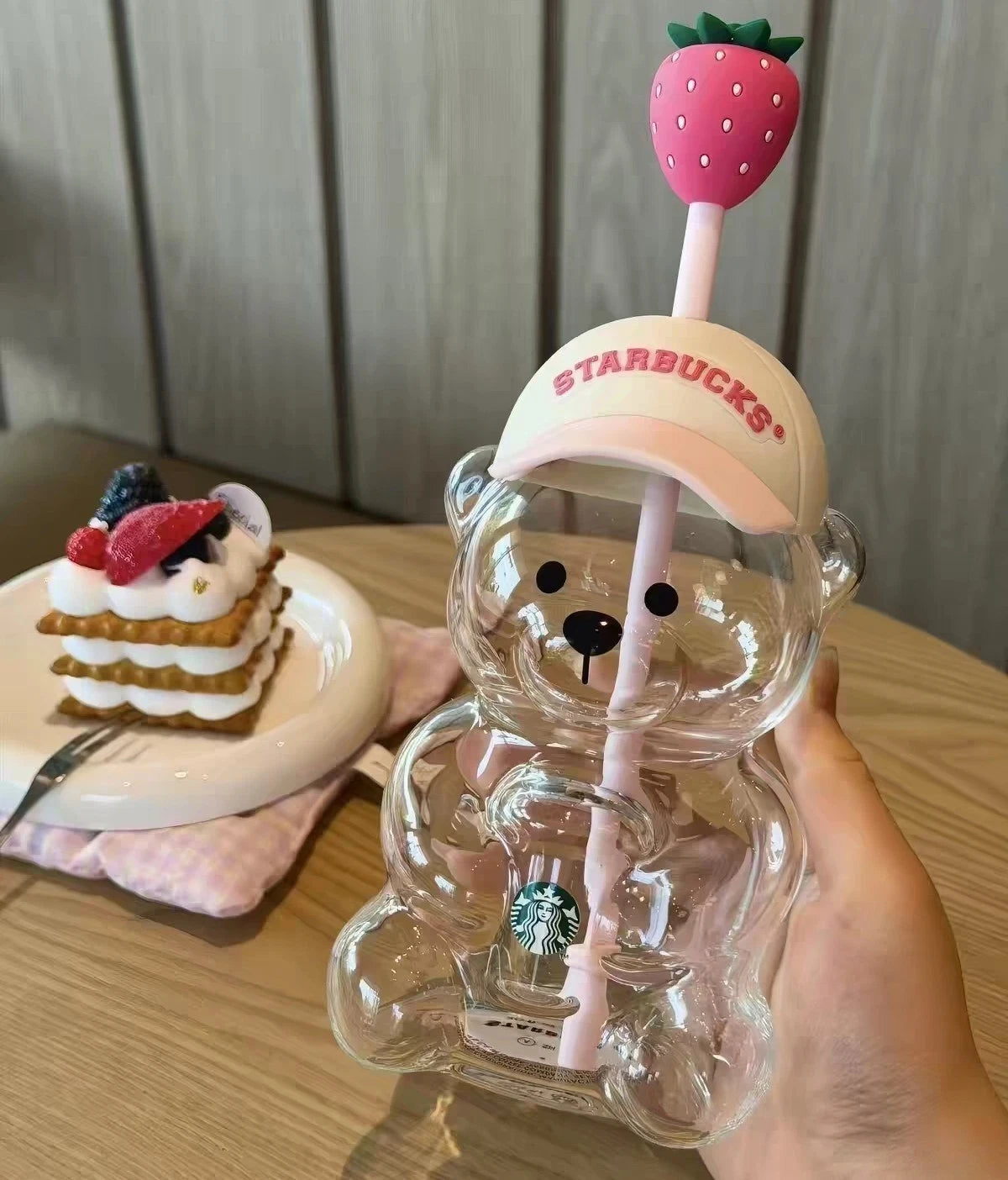 New 2026 Starbucks Bearista Bear Cup Tumblers Strawberry Topper Baseball Cap
