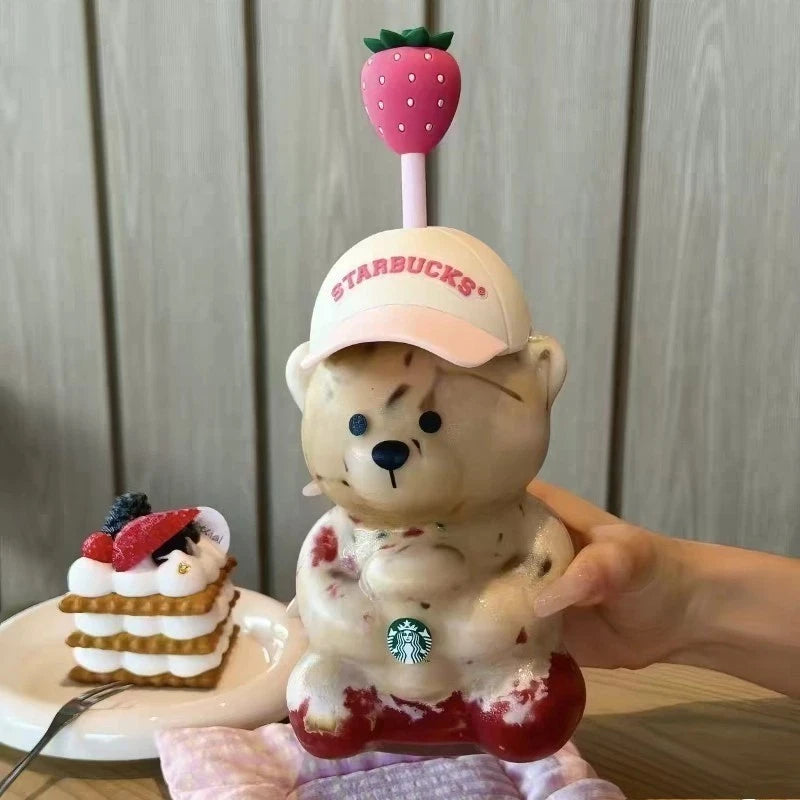 New 2026 Starbucks Bearista Bear Cup Tumblers Strawberry Topper Baseball Cap