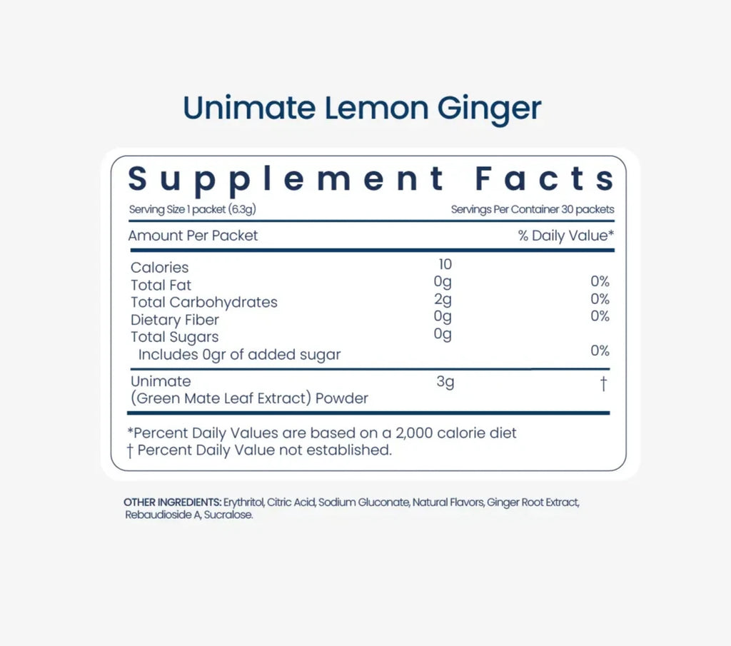 Unicity Unimate Lemon Ginger 30 Stick Packs