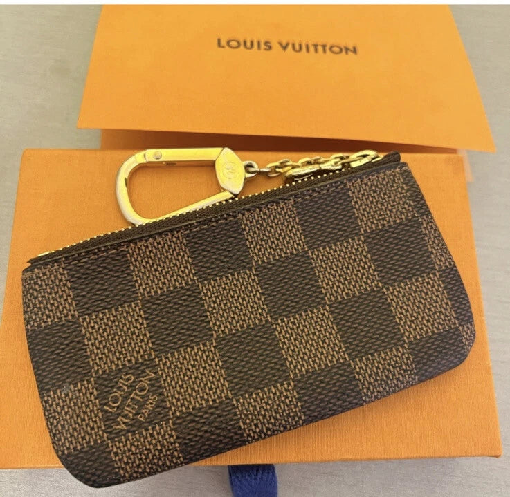 LOUIS VUITTON Damier Ebene Pochette Cles Coin Purse Key Case Brown N62656