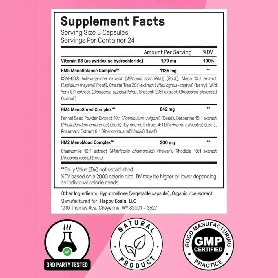 Hormone Support Capsules Natural Menopause Relief Women 72 Count Happy Mammoth