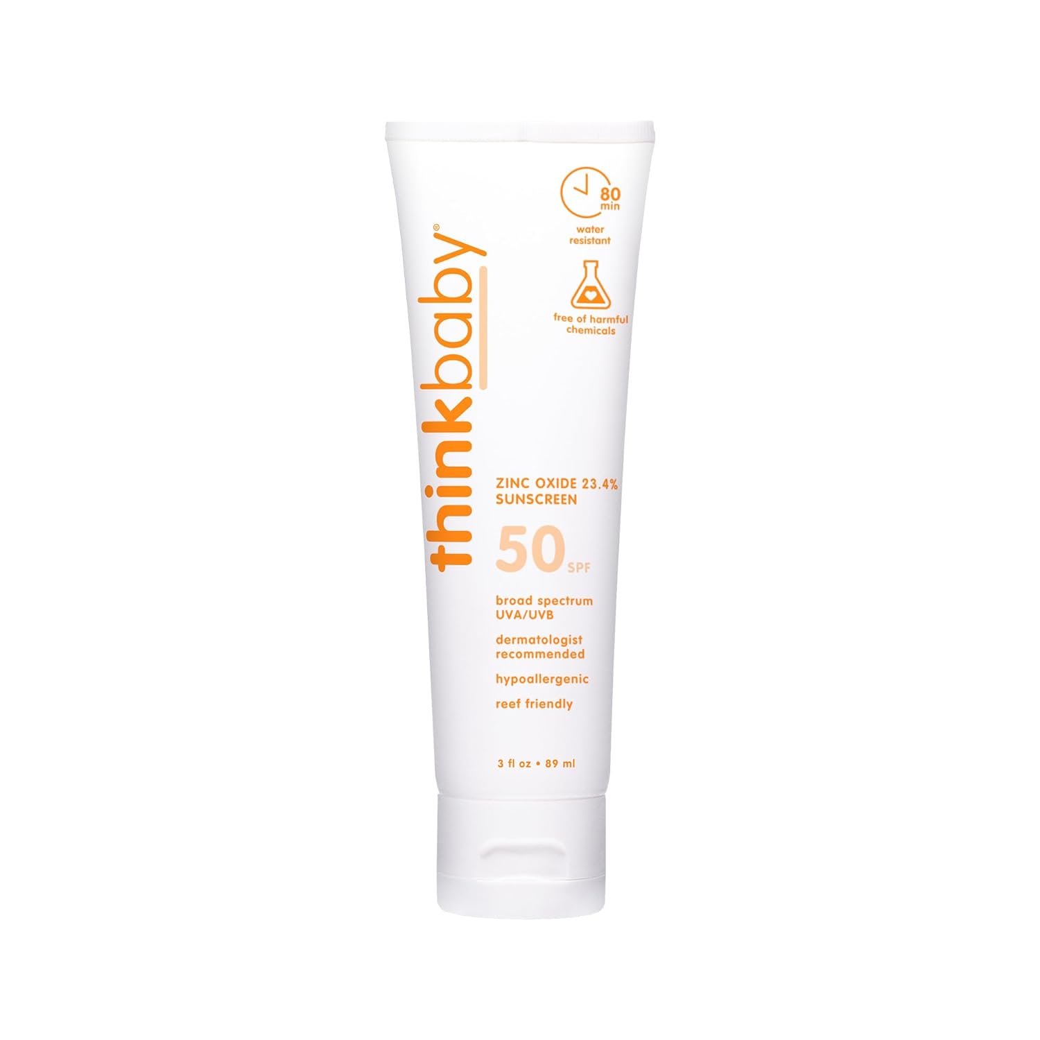 SPF 50+ Mineral Baby Sunscreen – Water-Resistant Broad Spectrum Sun Cream 3 Oz | Thinkbaby